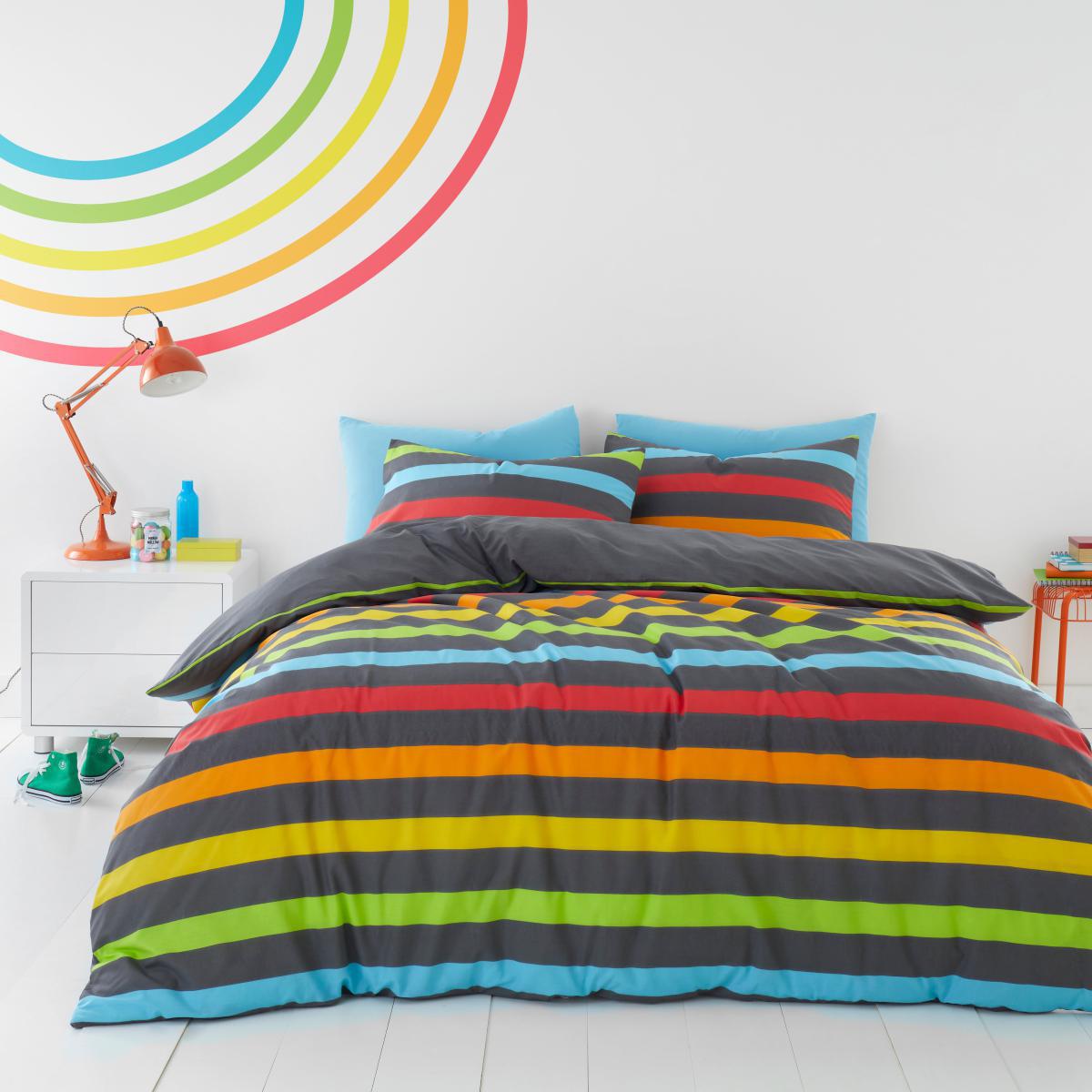 Elements Rainbow 100% Cotton Duvet Cover and Pillowcase Set Grey – image 2