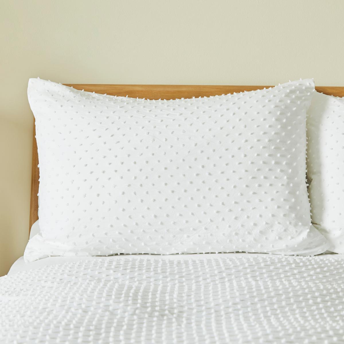 Kenza Clipped Dot Jacquard White Duvet Cover and Pillowcase Set White – image 2