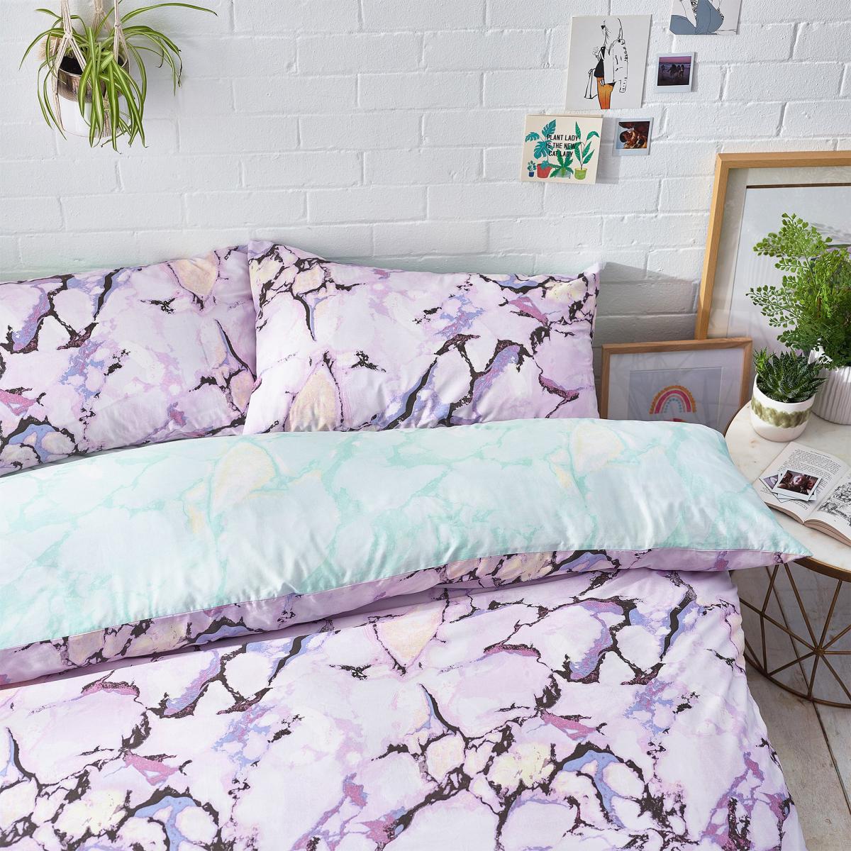 Style Lab Marble Duvet Cover and Pillowcase Set Pastel (Multi Coloured) – image 3