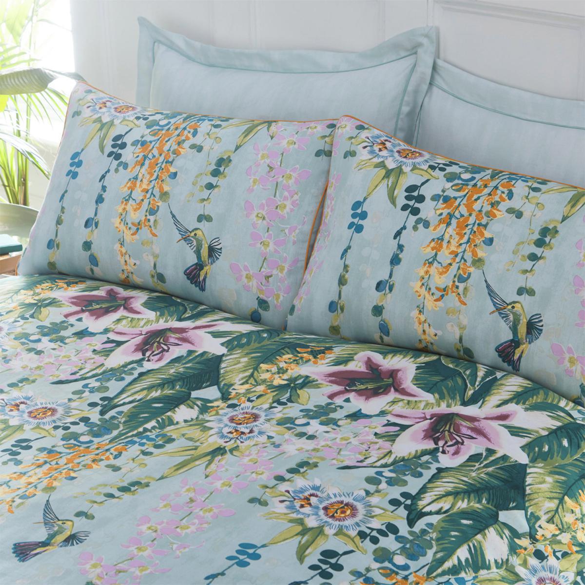 Paoletti Hanging Gardens Reversible 100% Cotton Duvet Cover and Pillowcase Set Green, Yellow and Pink – image 2