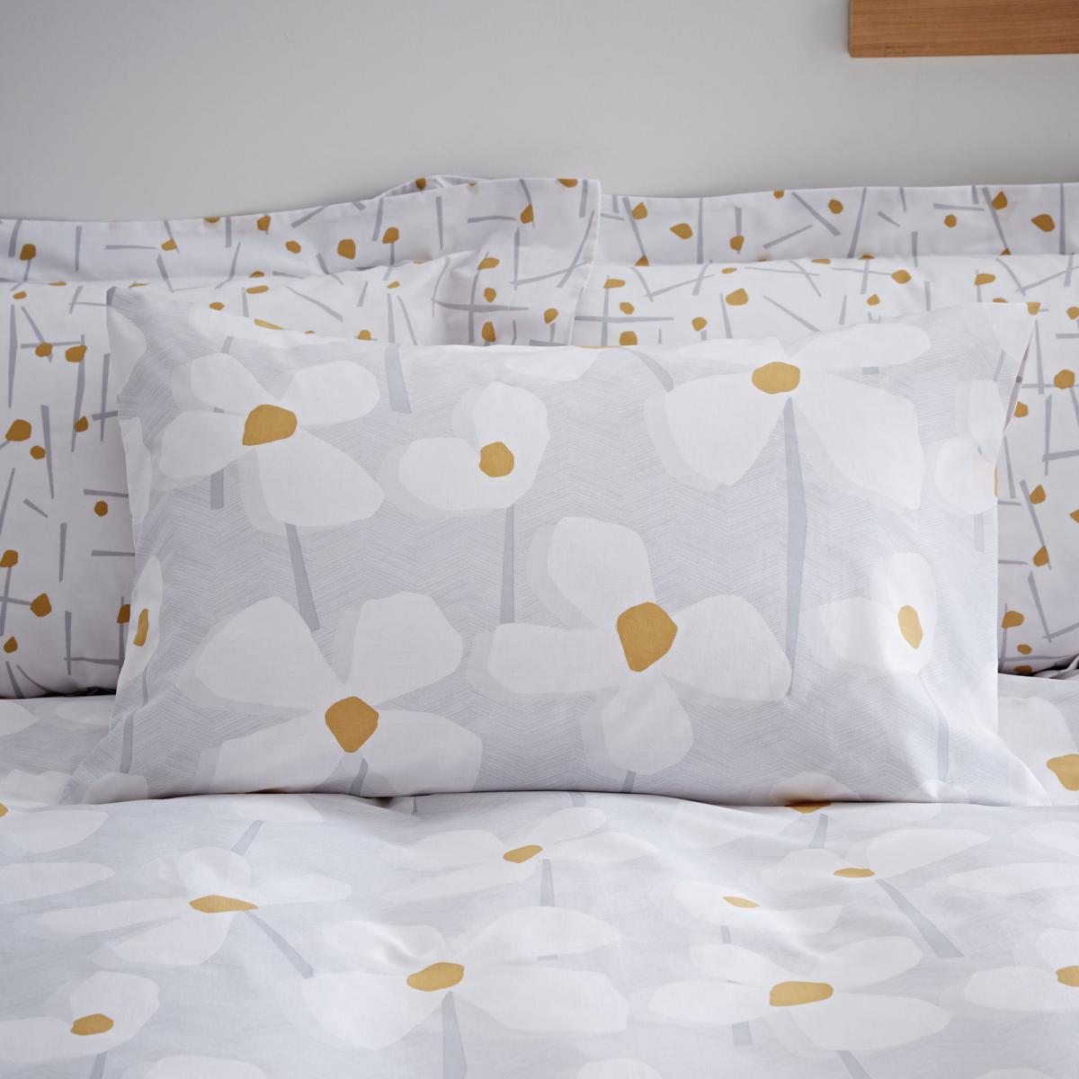 Elements Lena Reversible Grey Duvet Cover and Pillowcase Set Grey, Yellow and White – image 6