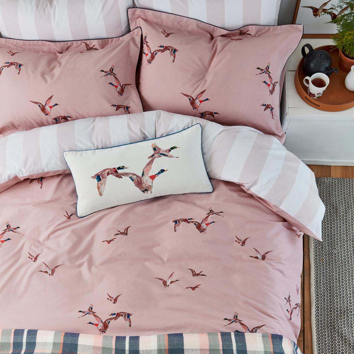 Joules Flying Mallards 100% Cotton Duvet Cover and Pillowcase Set Pink and Blue – image 3