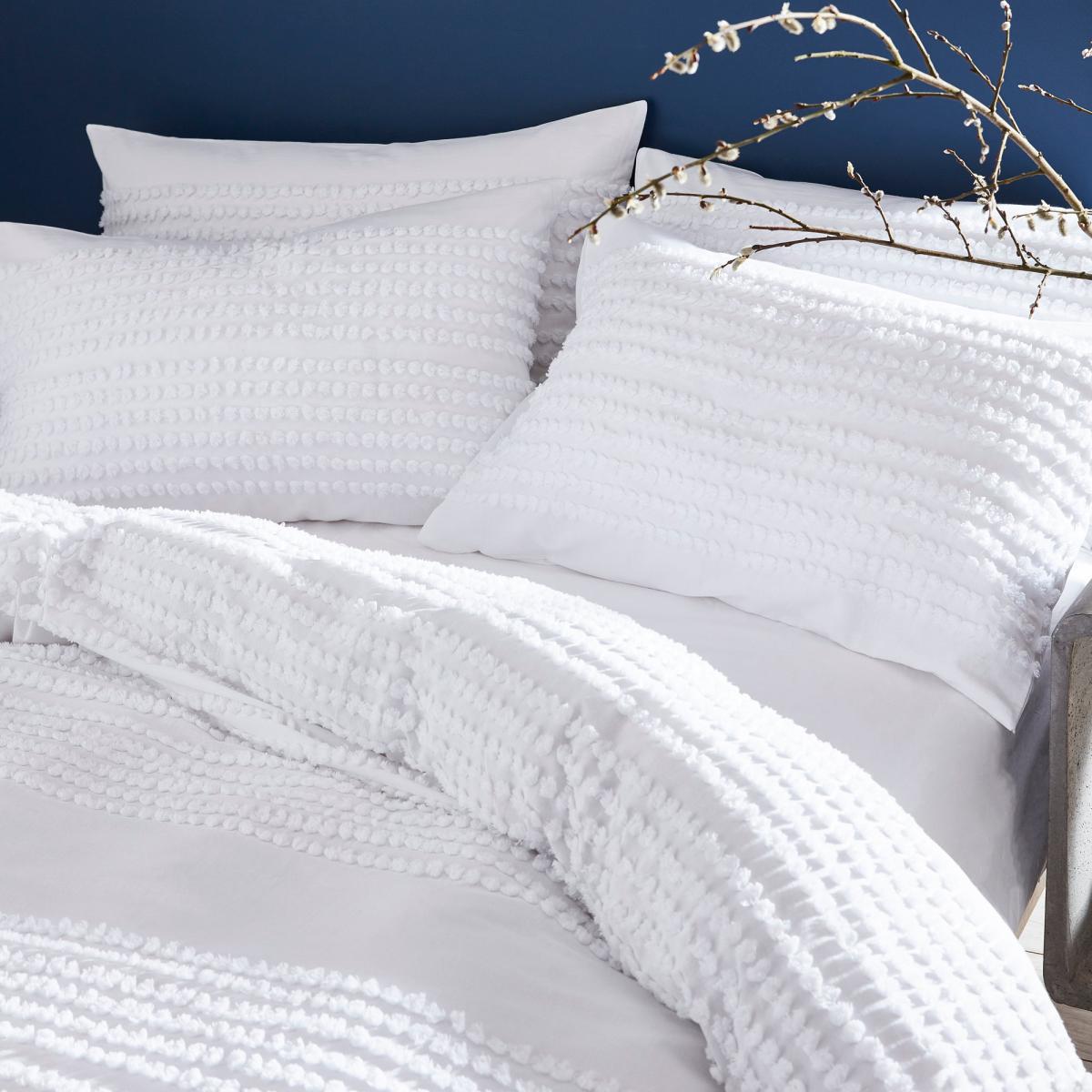 Bianca Malmo Tufted 100% Cotton White Duvet Cover and Pillowcase Set White – image 2