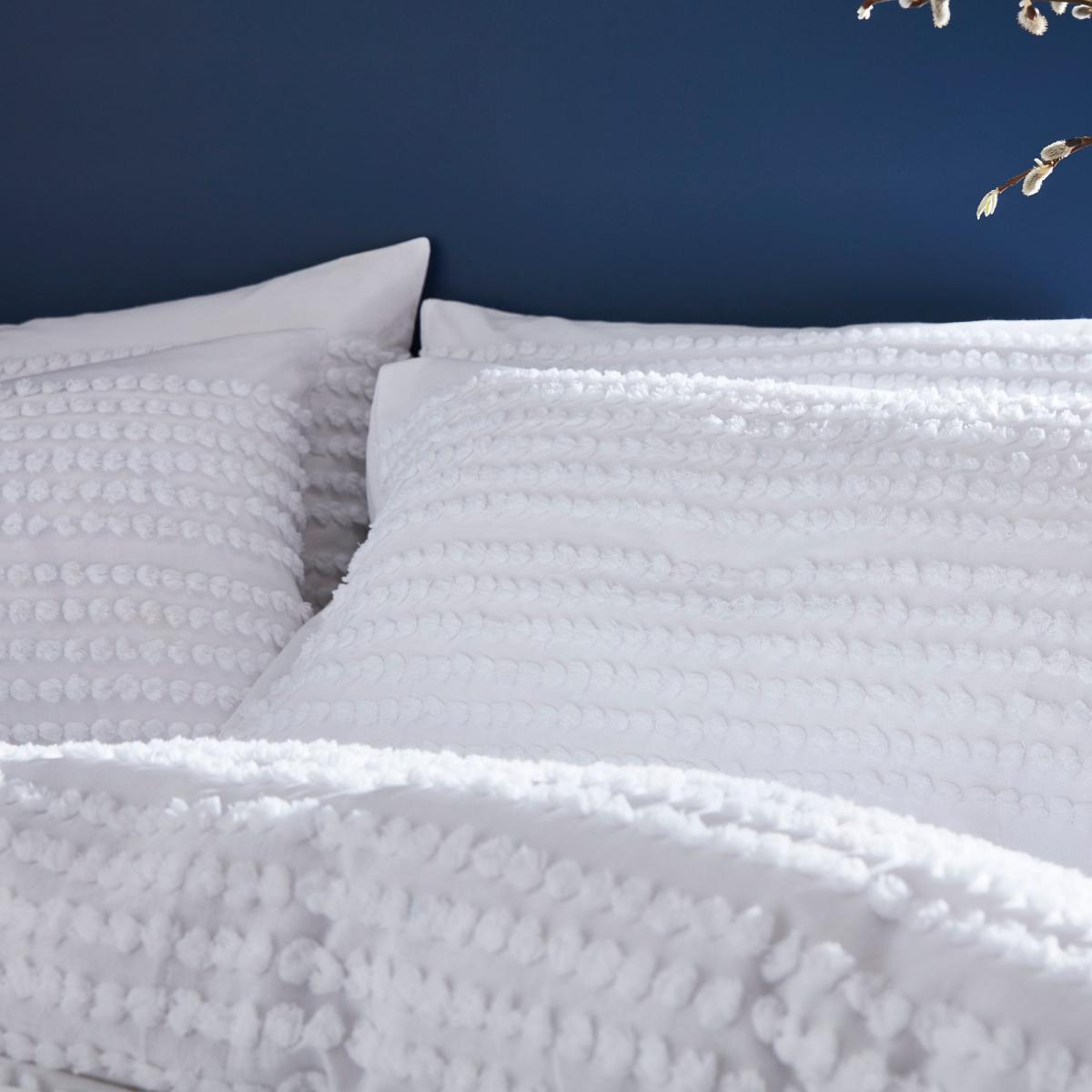 Bianca Malmo Tufted 100% Cotton White Duvet Cover and Pillowcase Set White – image 4