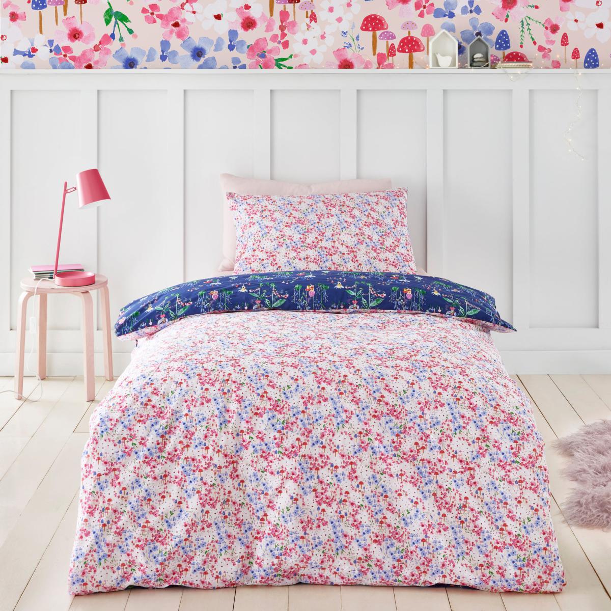 Fairies Blue and Pink 100% Cotton Reversible Duvet Cover and Pillowcase Set MultiColoured – image 2