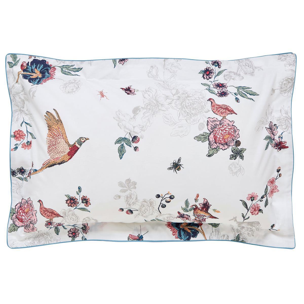 Joules Woodland Floral 100% Cotton Duvet Cover and Pillowcase Set White, Blue and Pink – image 4