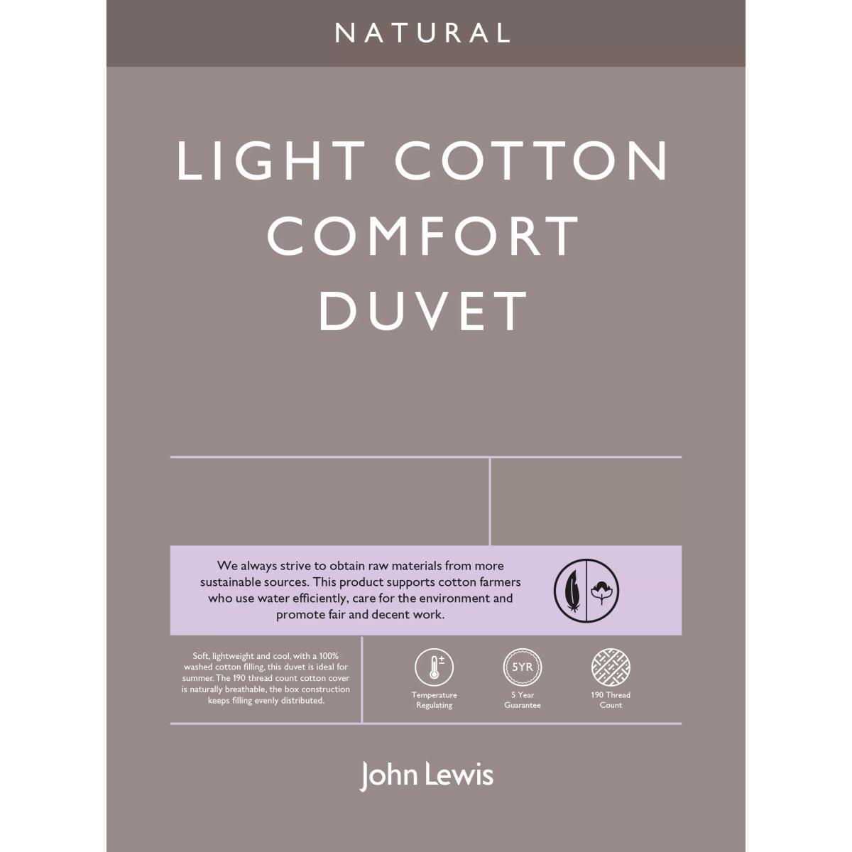 John Lewis & Partners Natural Light Cotton Comfort Duvet, 2.5 Tog – image 2