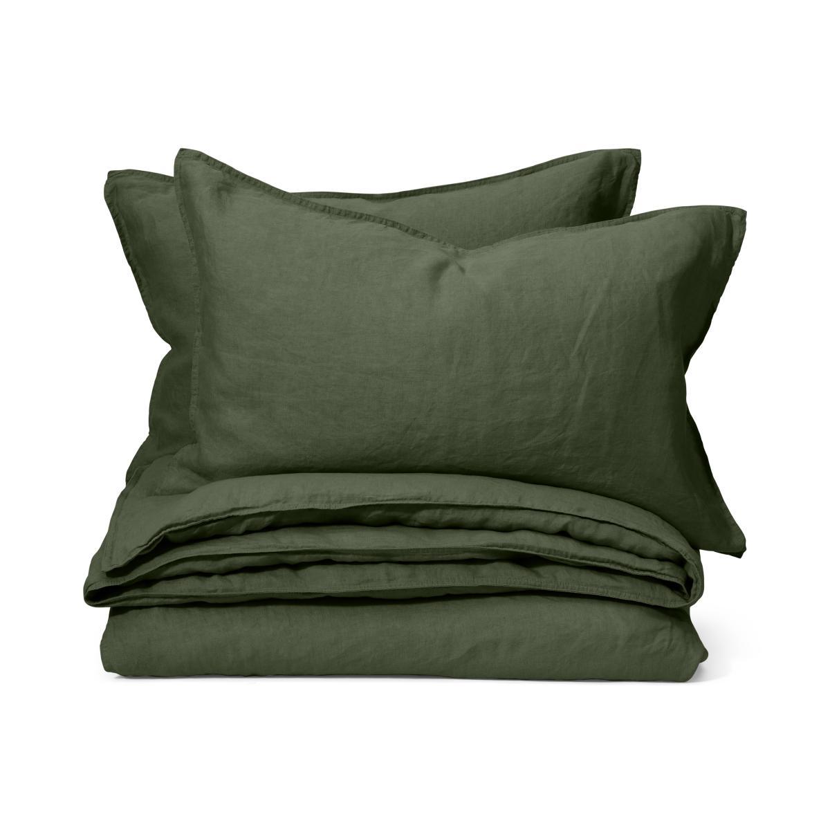Brisa 100% Linen Duvet Cover + 2 Pillowcases Double, Moss Green – image 2