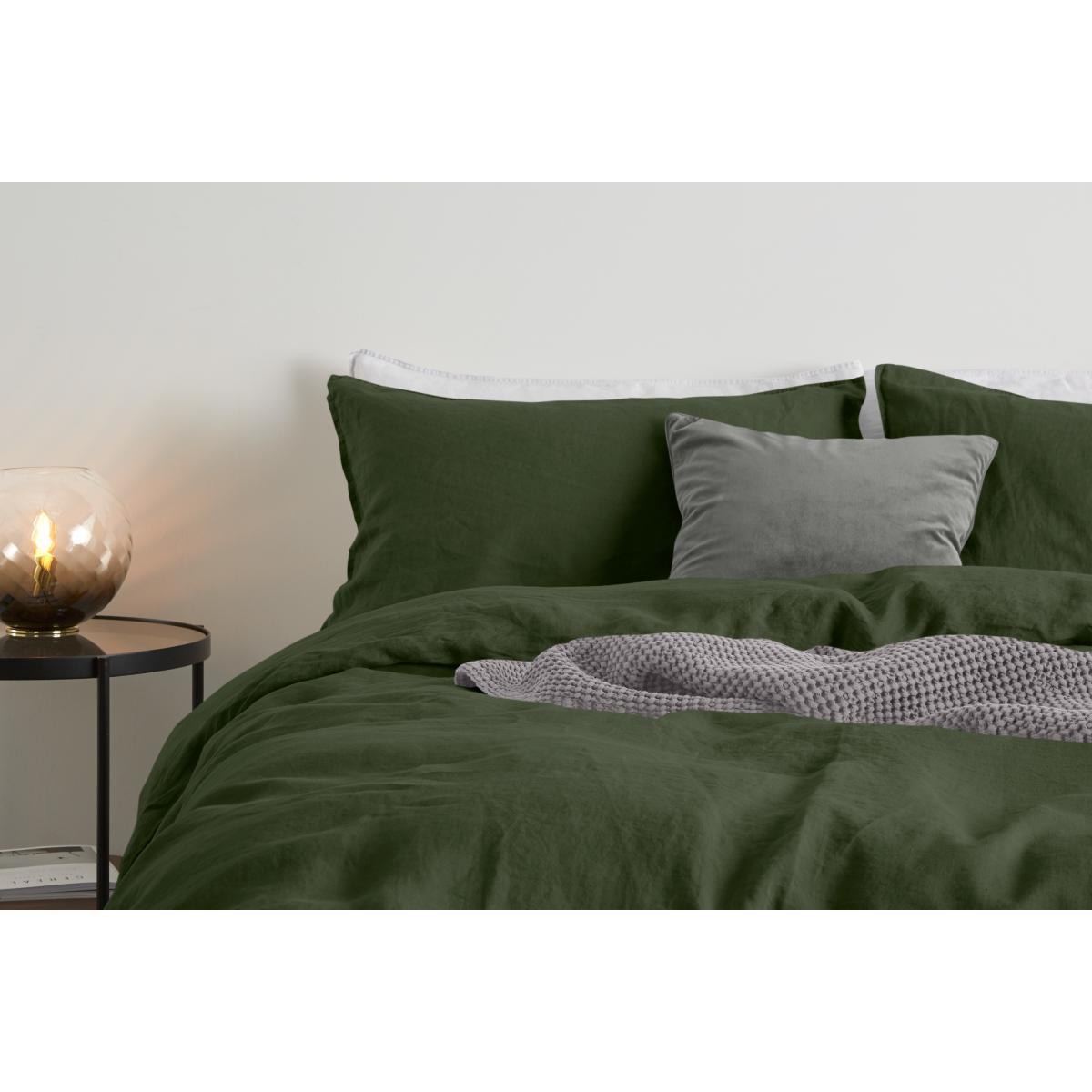 Brisa 100% Linen Duvet Cover + 2 Pillowcases Double, Moss Green – image 5