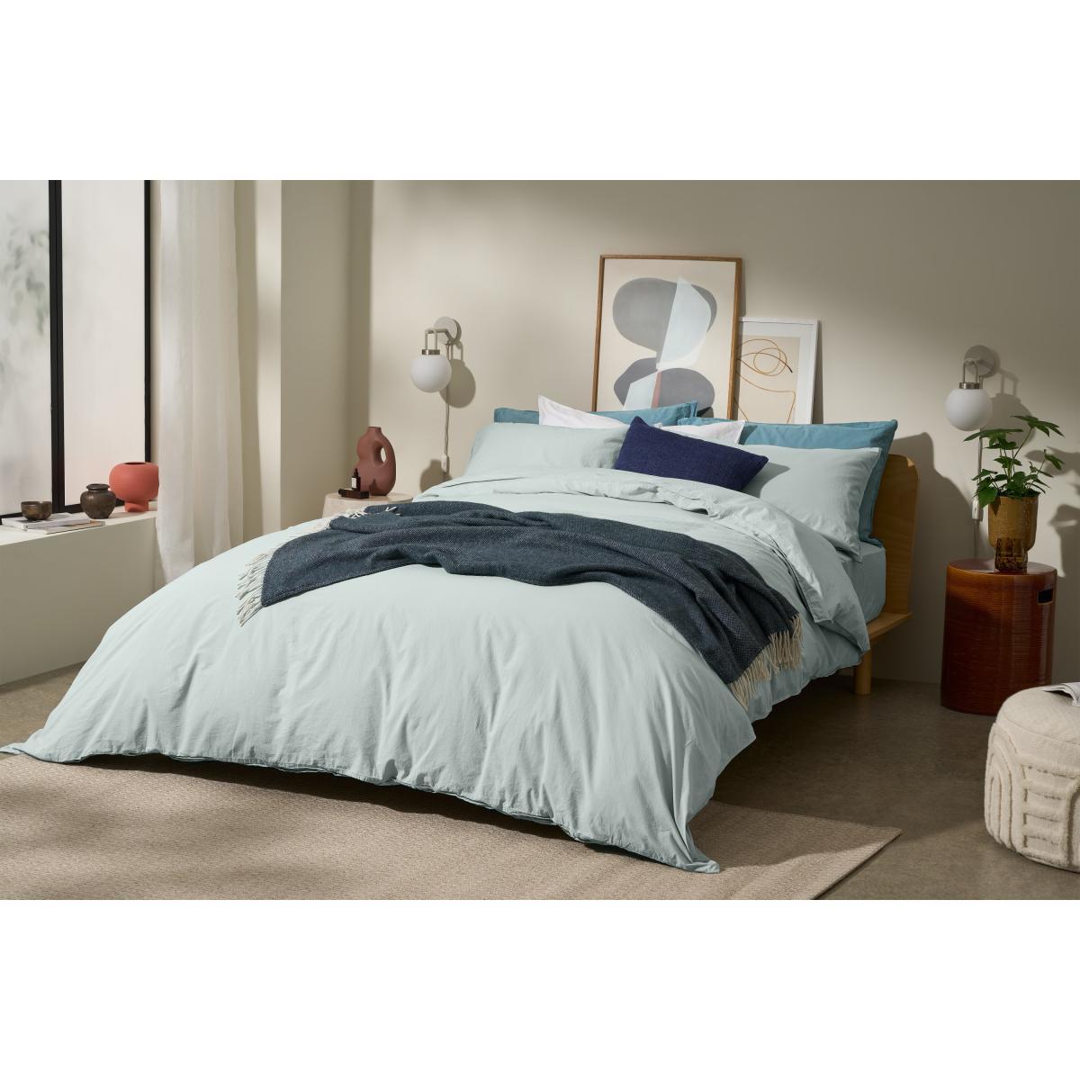 Alexia 100% Organic Stonewashed Cotton Duvet Cover + 2 Pillowcases, King, Celedon Blue – image 3