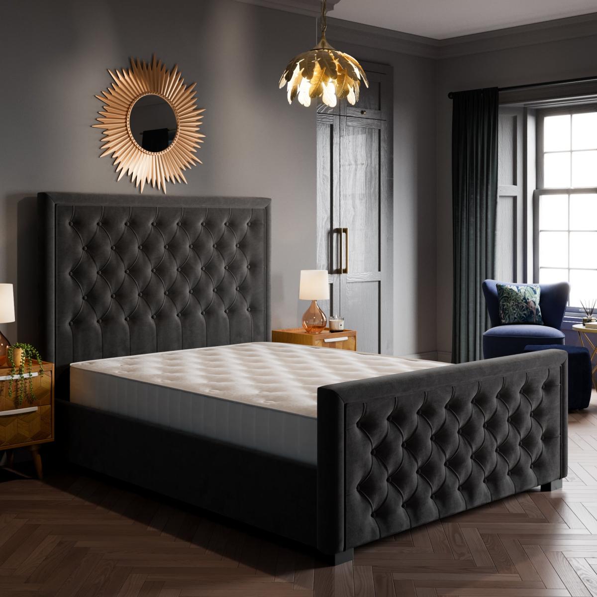 Elodie Buttoned Velvet Bed Charcoal – image 3