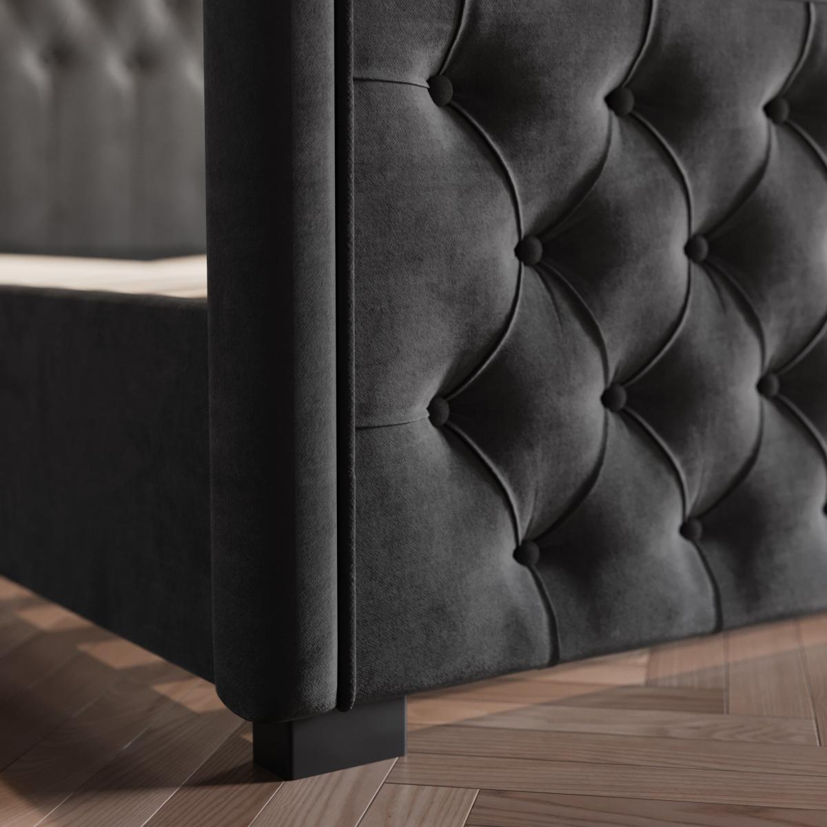 Elodie Buttoned Velvet Bed Charcoal – image 4