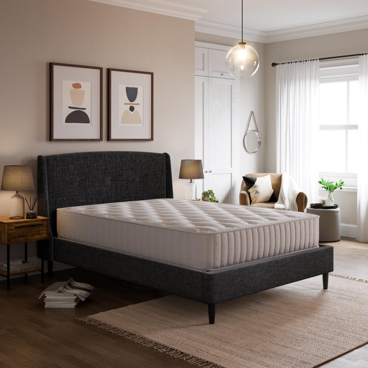 Mason Buttoned Woven Fabric Bed Grey – image 2