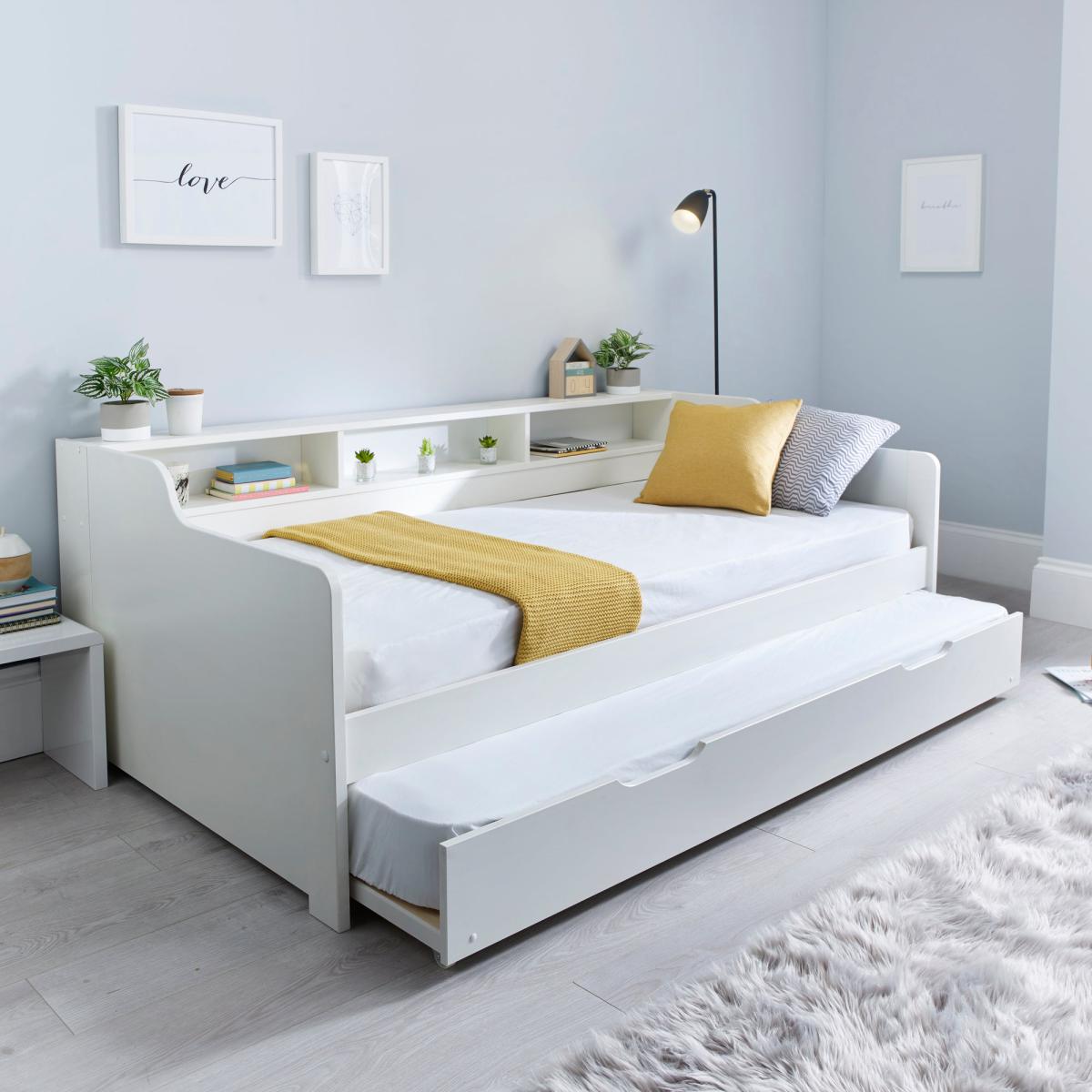 Tyler Single Guest Bed with Trundle - White White – image 1