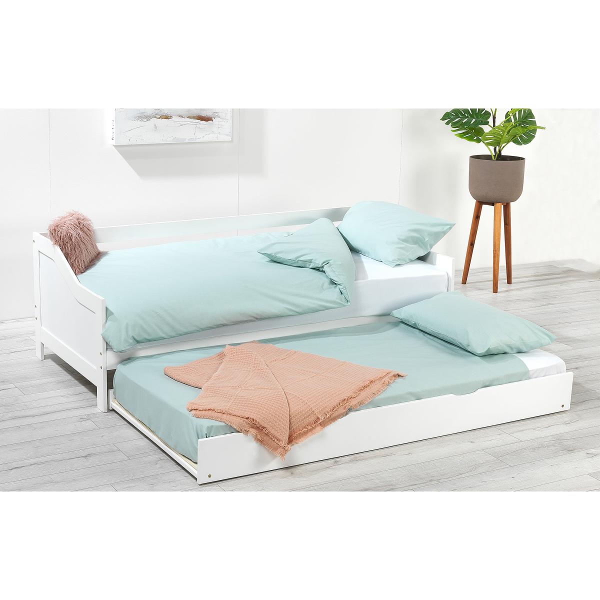 Ellison Single Bed with Pull-out Trundle and Mattress - White – image 1