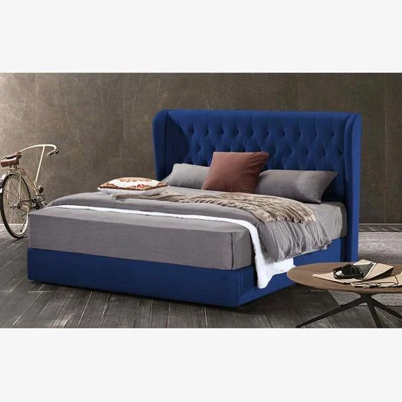 Marie Upholstered Plush Velvet Bed Frame - Blue / Super King – image 1