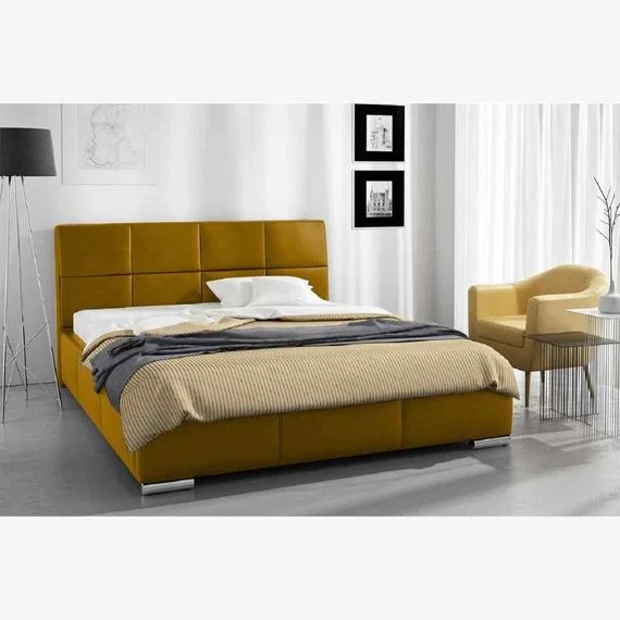Solomia Upholstered Plush Velvet Bed Frame - Yellow / Super King