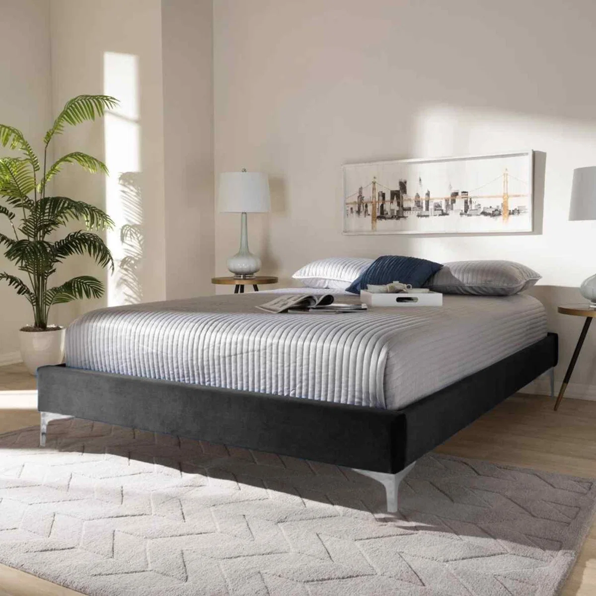 Alexander Upholstered Plush Velvet Bed Frame - Black / Super King