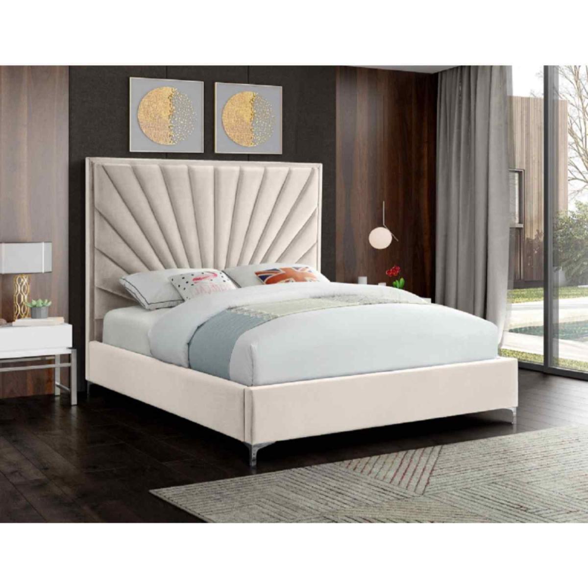 Emilia Upholstered Plush Velvet Bed Frame - Yellow / King – image 2