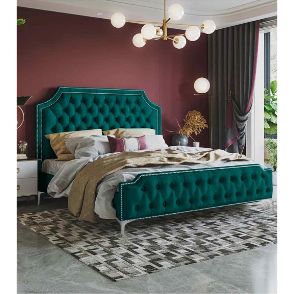 Francesco Upholstered Plush Velvet Bed Frame - Green / Super King – image 2