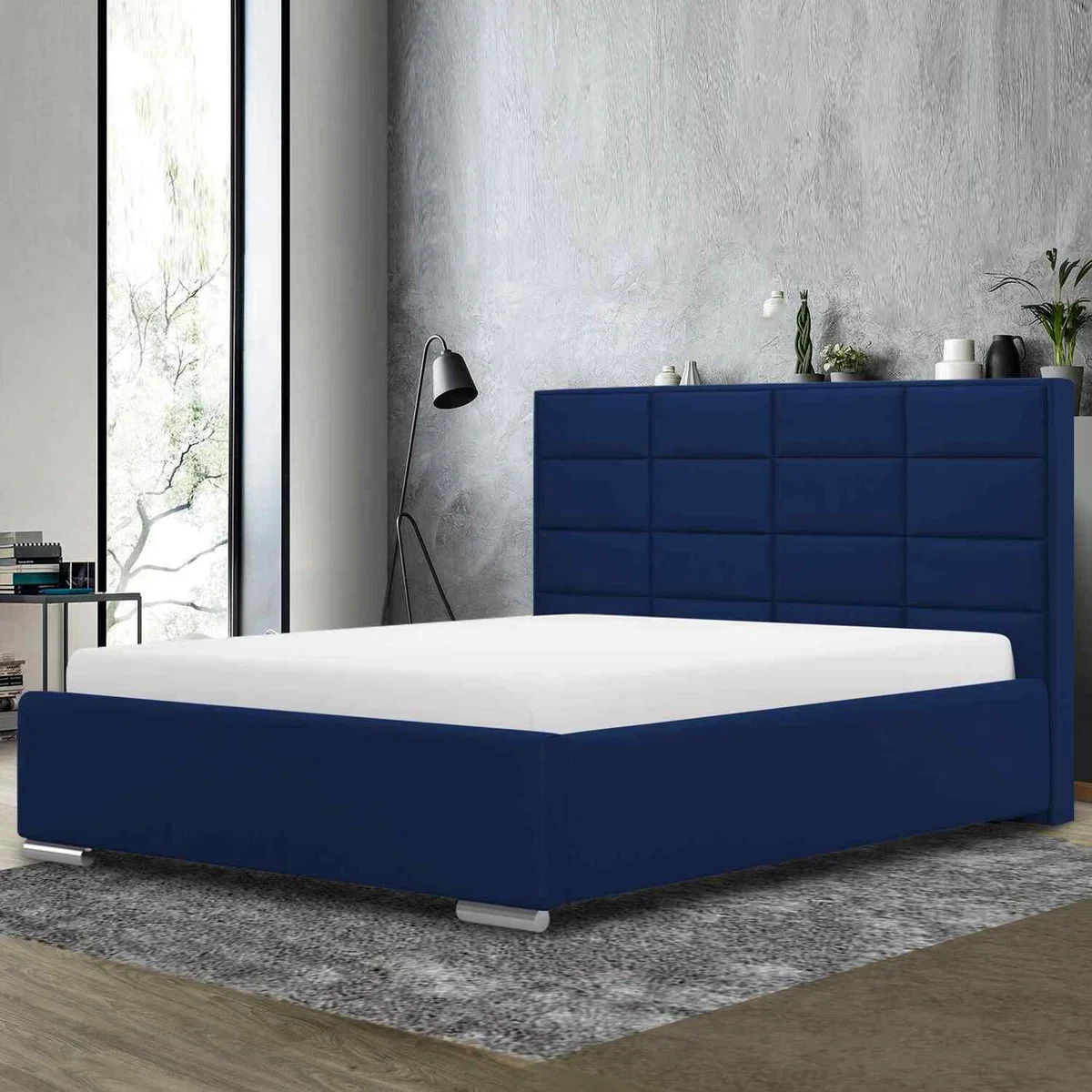William Upholstered Plush Velvet Bed Frame - Blue / Super King / 210cm