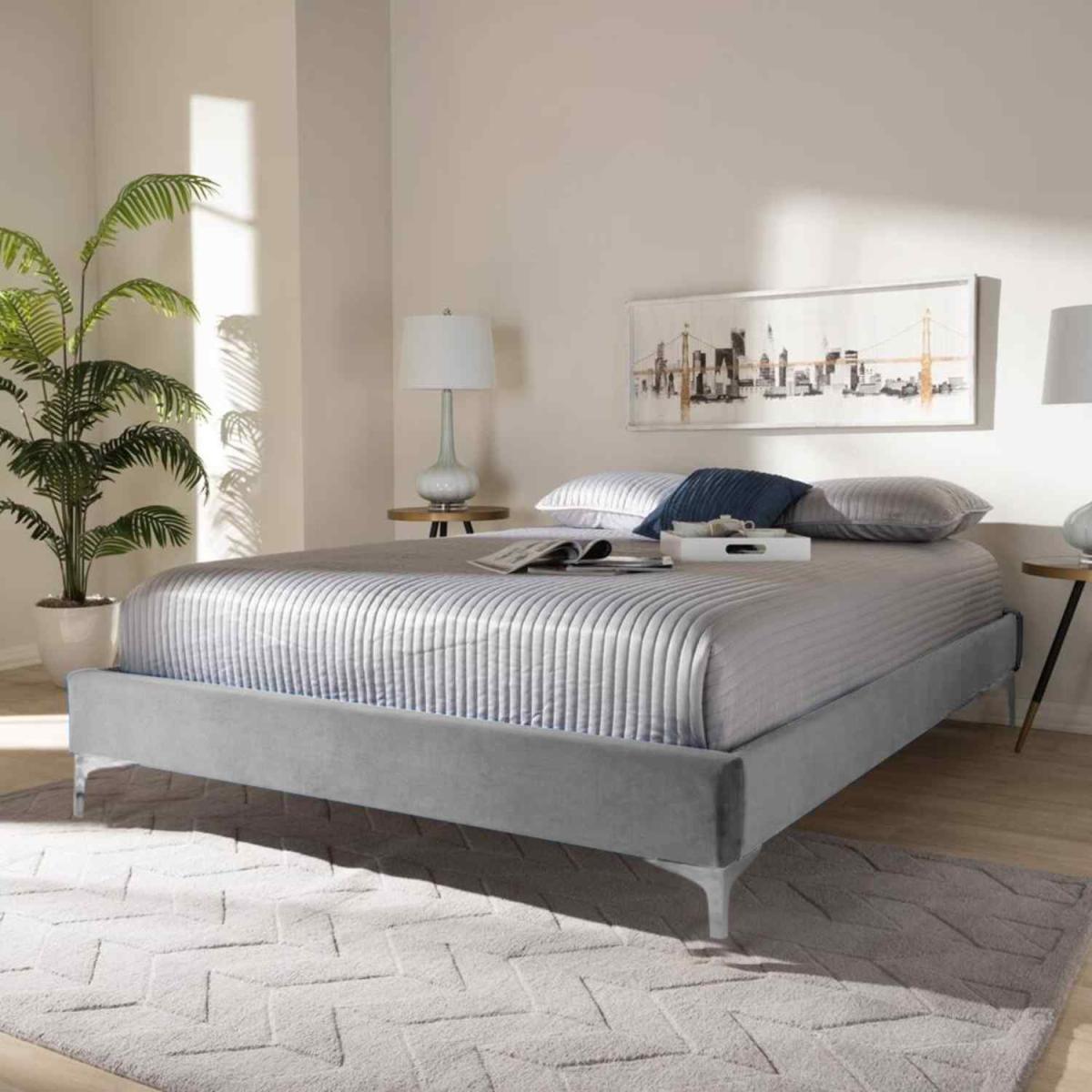 Alexander Upholstered Plush Velvet Bed Frame - Grey / King
