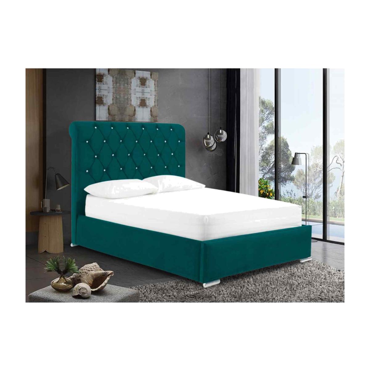 Mattia Upholstered Plush Velvet Bed Frame - Green / Small Double / 272kg – image 1