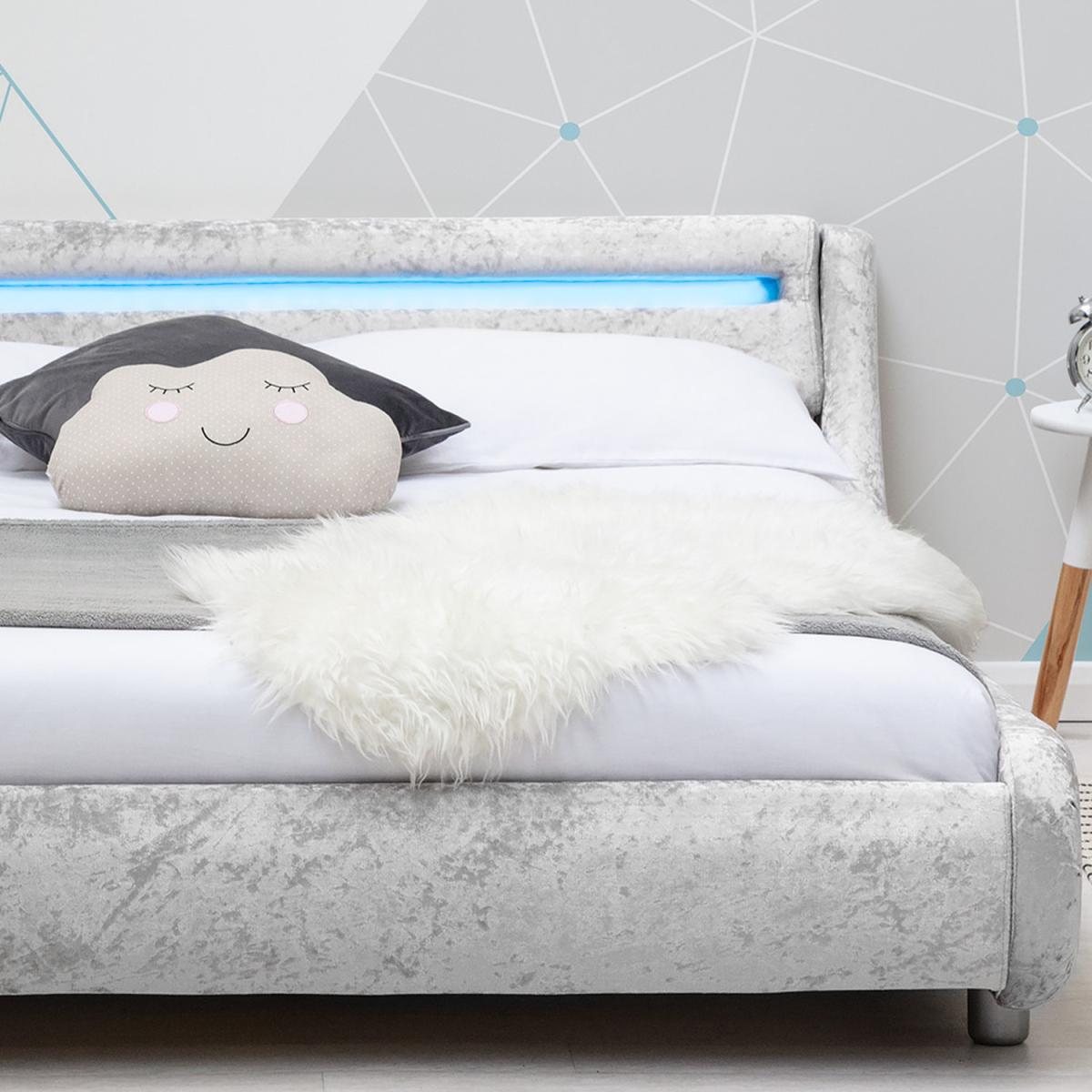 Barcelona Silver Crushed Velvet LED Headboard Bed Frame - silver – image 2