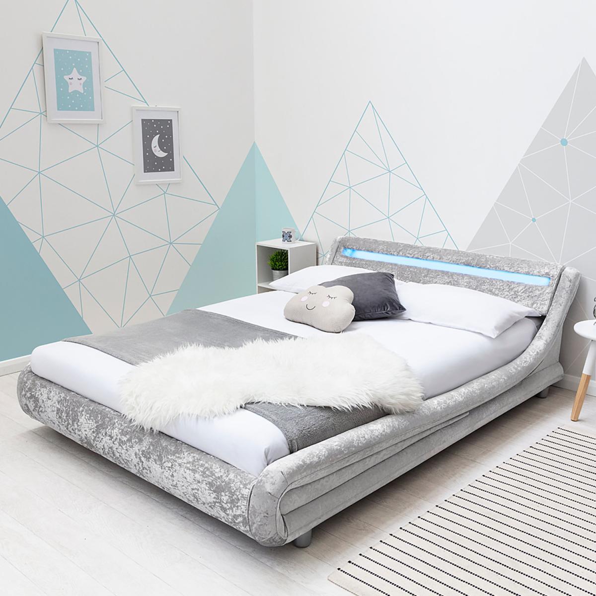 Barcelona Silver Crushed Velvet LED Headboard Bed Frame - silver – image 1