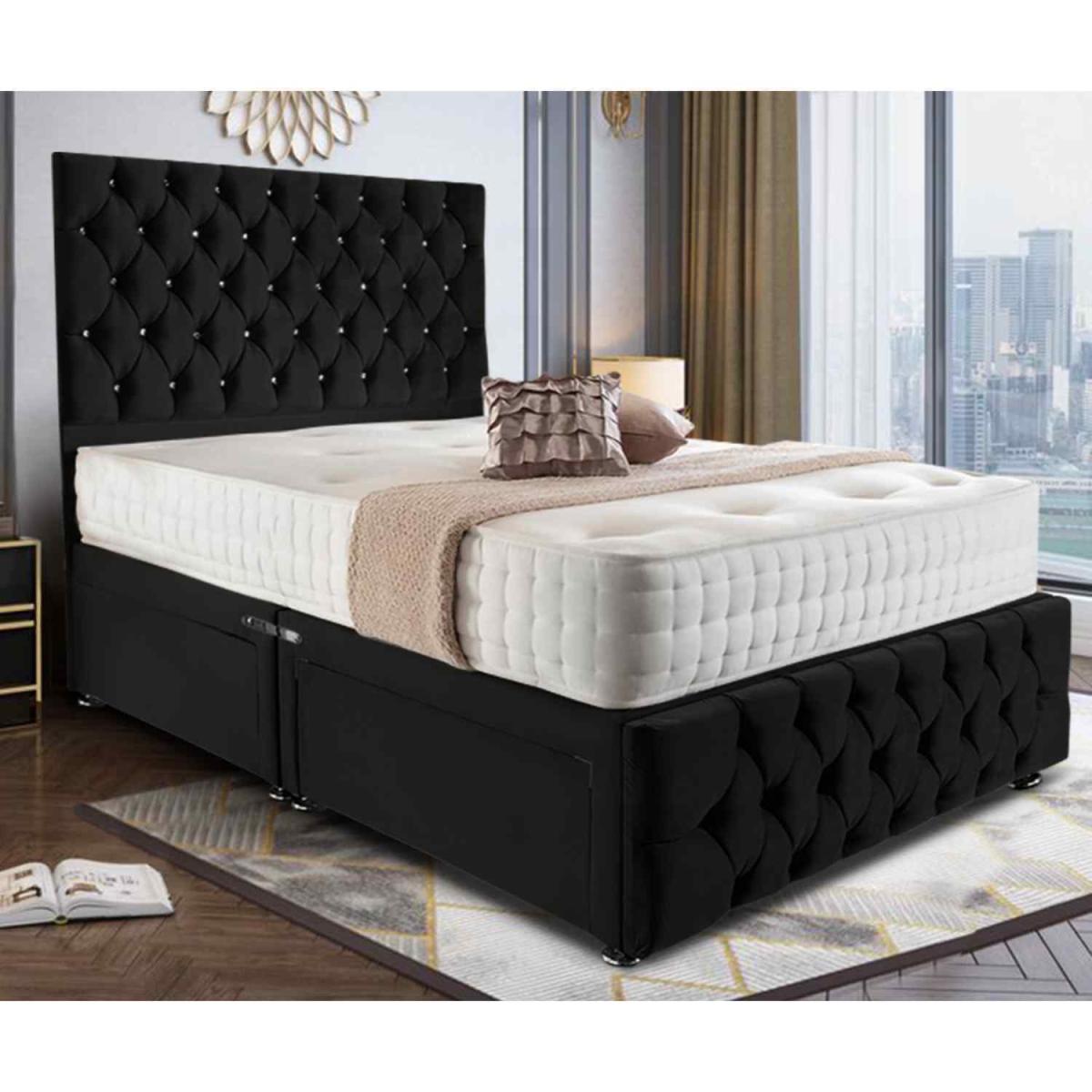Nahia Divan Upholstered Plush Velvet Bed Frame - Black / Small Double – image 2