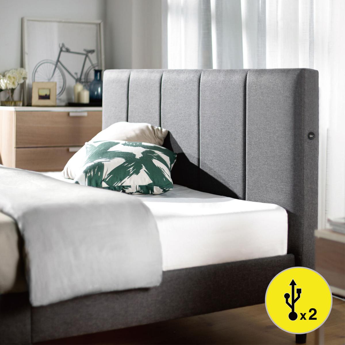 Eddy Grey Upholstered Bed Frame with USB Ports - Grey / King – image 8
