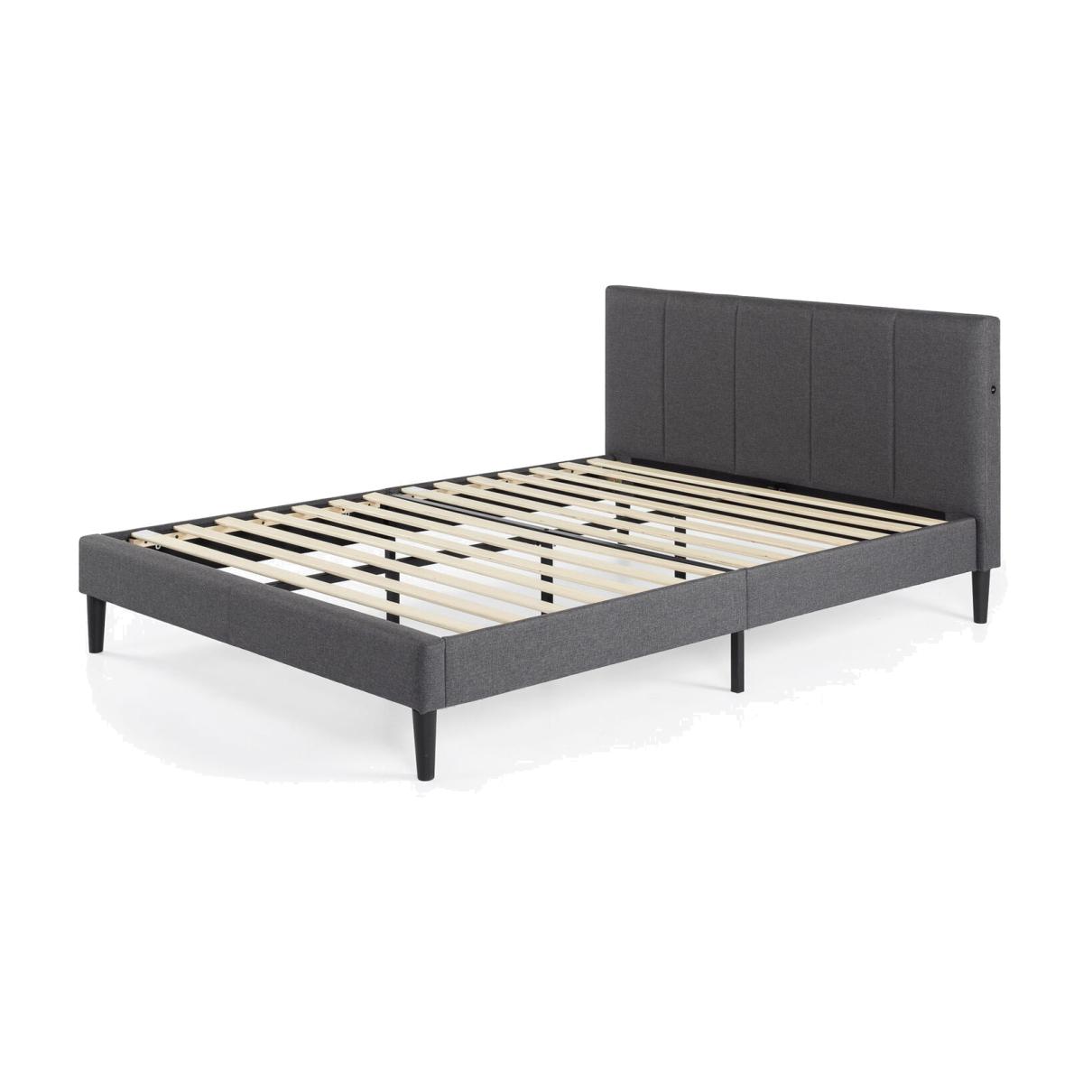 Eddy Grey Upholstered Bed Frame with USB Ports - Grey / King – image 1