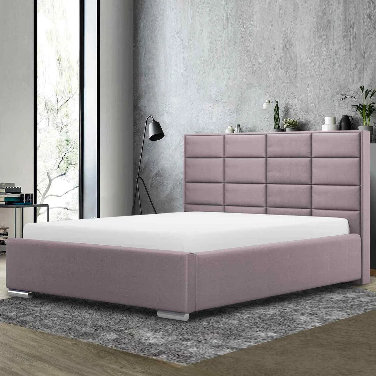 William Upholstered Plush Velvet Bed Frame - Pink / Super King / 210cm