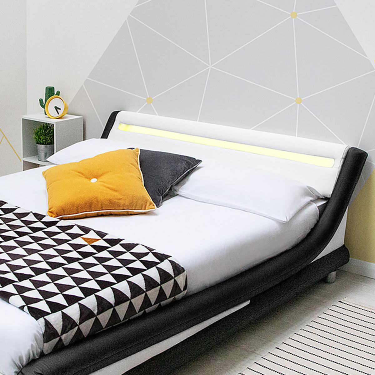Barcelona Black and White Faux Leather LED Headboard Bed Frame - White – image 2