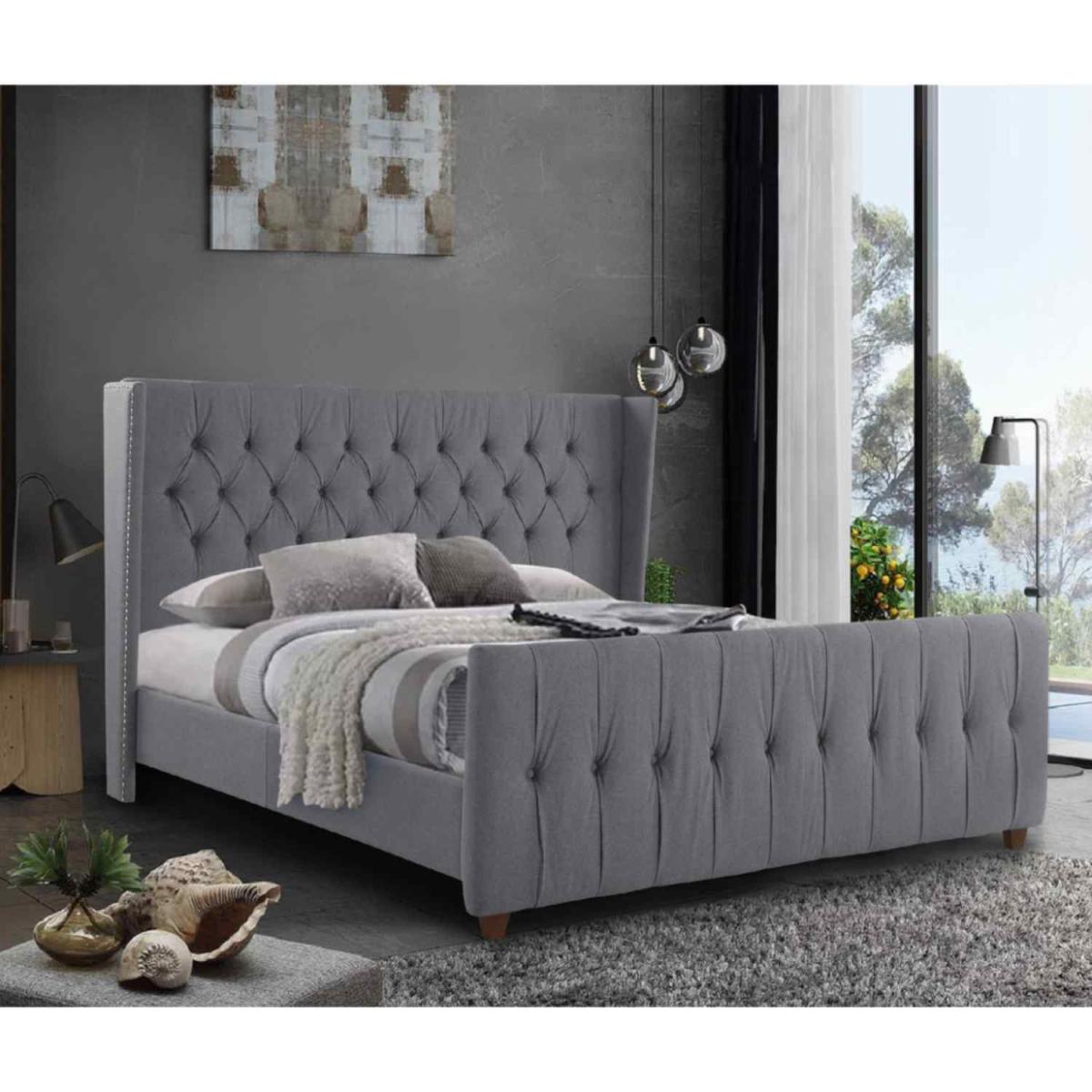 Aurora Upholstered Plush Velvet Bed Frame - Grey / Super King – image 2