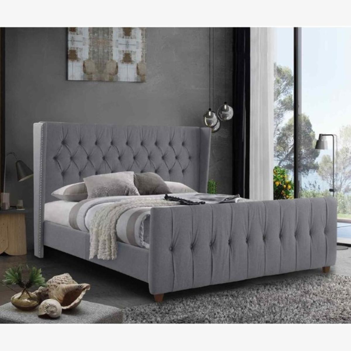 Aurora Upholstered Plush Velvet Bed Frame - Grey / Super King – image 1