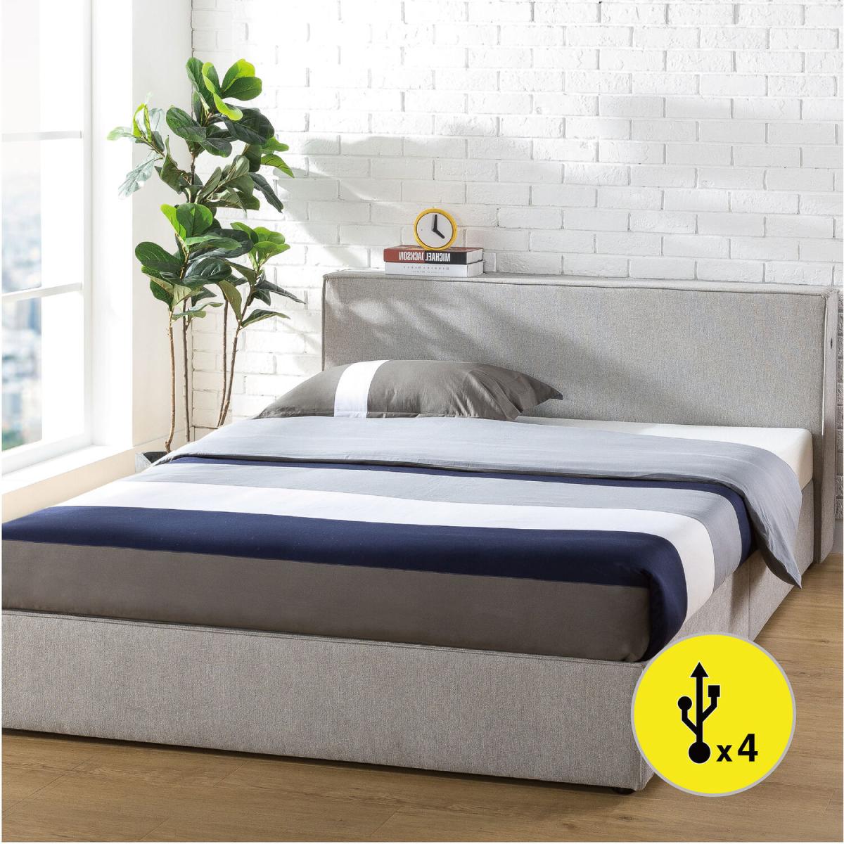 Billy Pale Grey Fabric Bed Frame with USB Ports - Pale Grey / King – image 2
