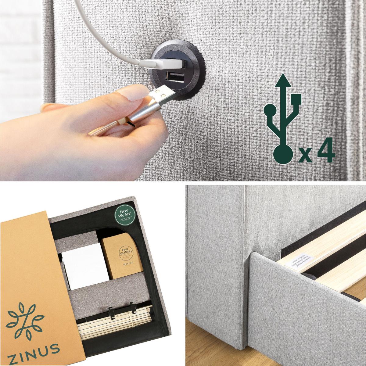 Billy Pale Grey Fabric Bed Frame with USB Ports - Pale Grey / King – image 7