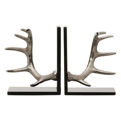 Antler Silver Metal Bookend Set of 2 with Black Marble Bases – image 2