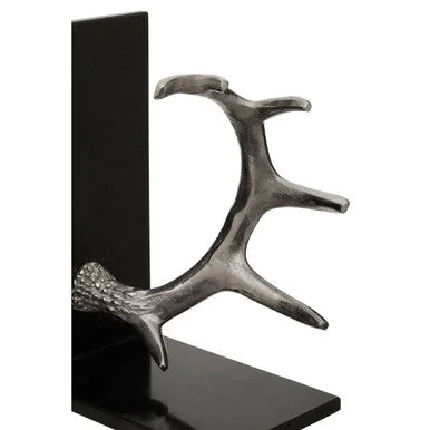 Antler Silver Metal Bookend Set of 2 with Black Marble Bases – image 3
