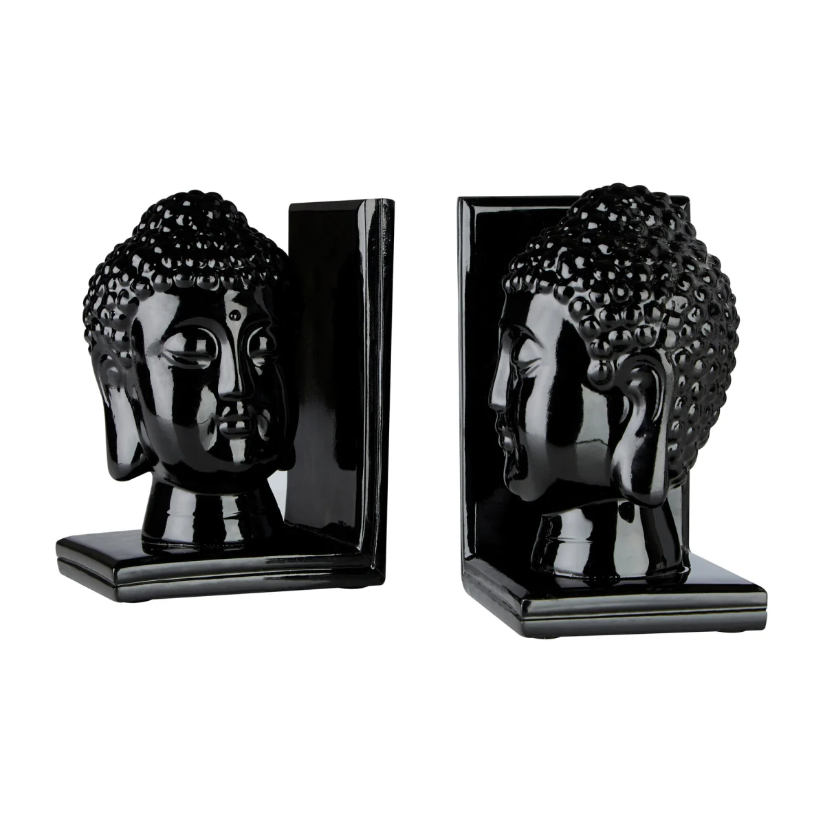 Piper Buddha Head Black Bookends - Set of 2 - Black