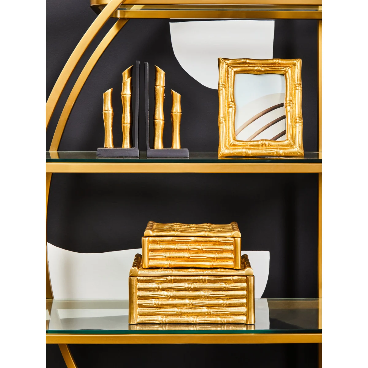 Hiba Set Of Two Gold Finish Bamboo Effect Bookends – image 2