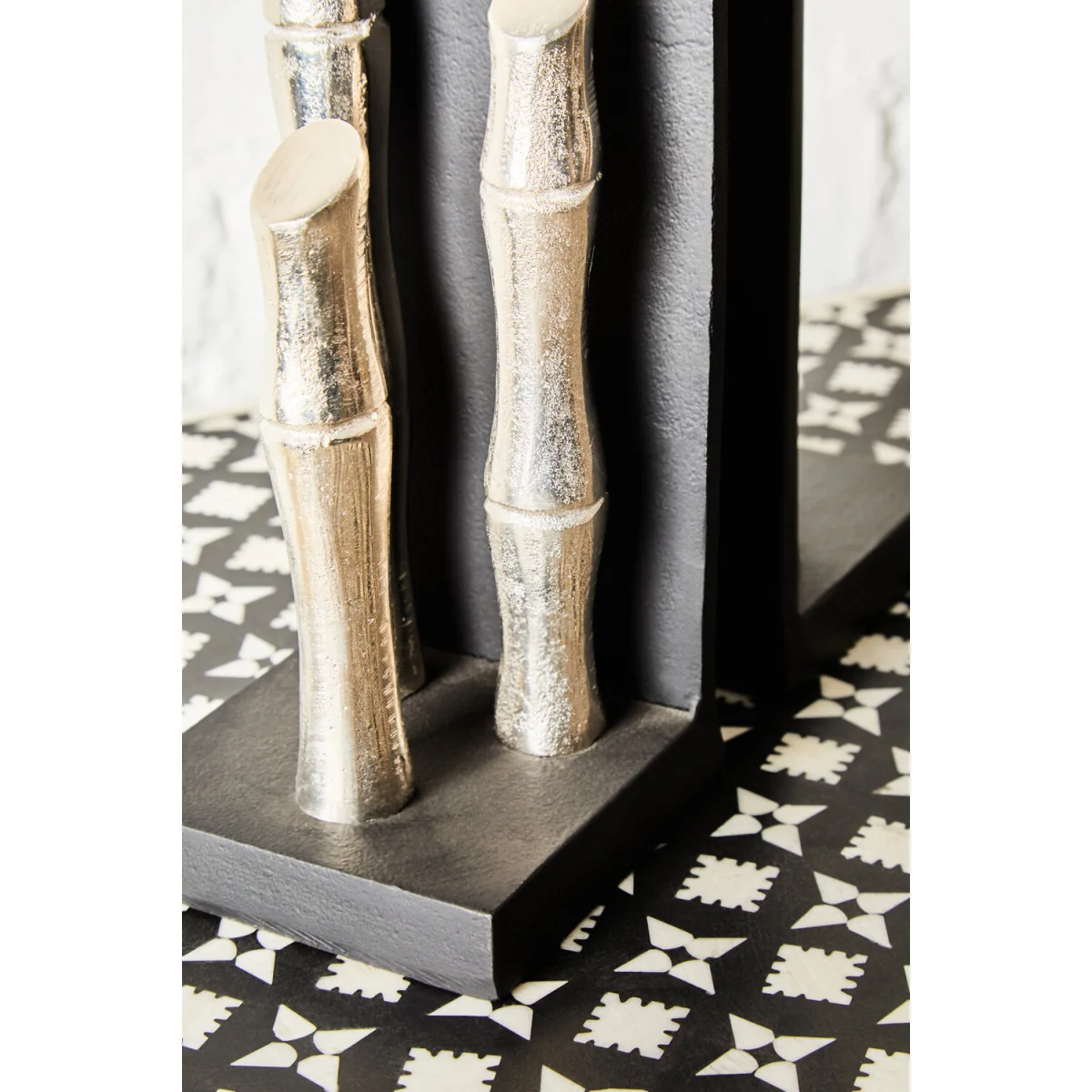 Hiba Set Of Two Silver Finish Bamboo Effect Bookends – image 3