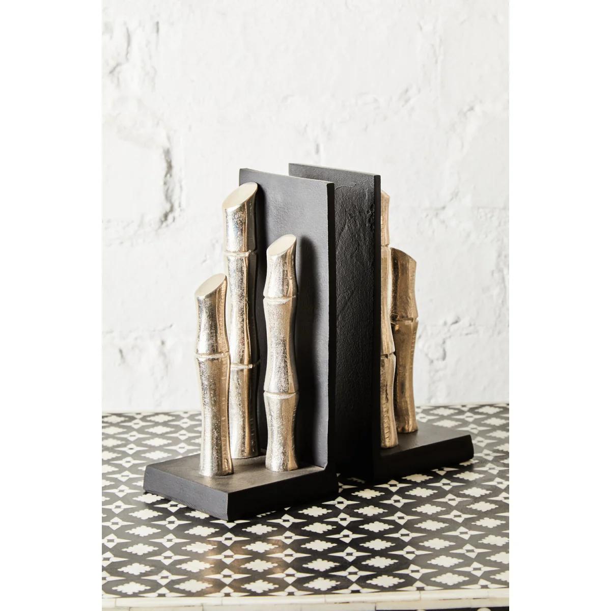 Hiba Set Of Two Silver Finish Bamboo Effect Bookends – image 4