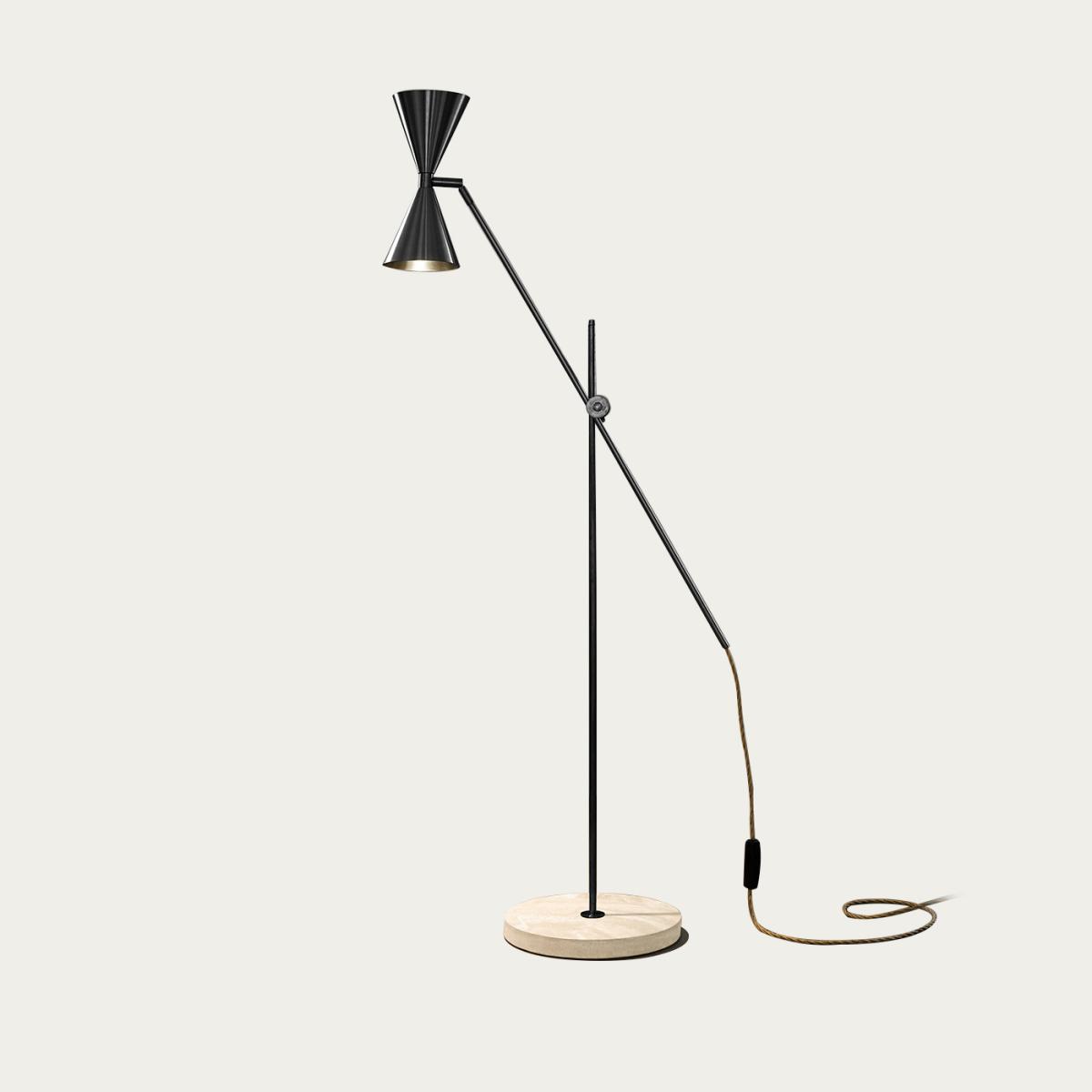 Blackended Brass/White Terrazzo Cone Double Floor Lamp - UK Plug