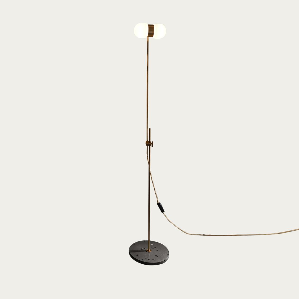 Brushed Aged Brass/Black Terrazzo Nuvol Double Floor Lamp - UK Plug