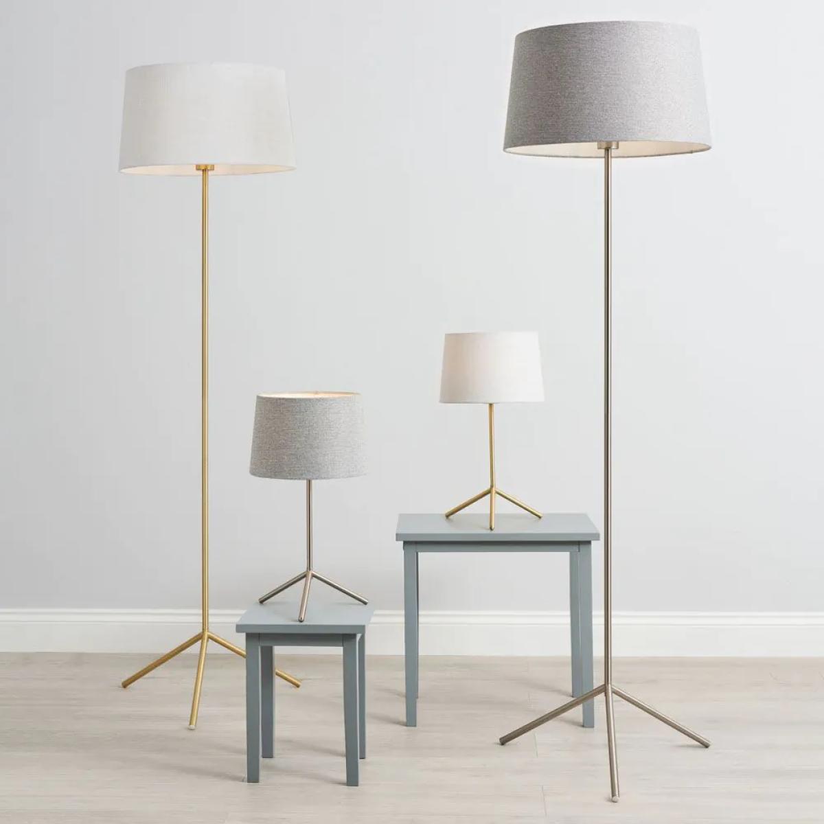 Stassy Tripod Feet Floor Lamp with Grey Shade, Satin Nickel – image 6