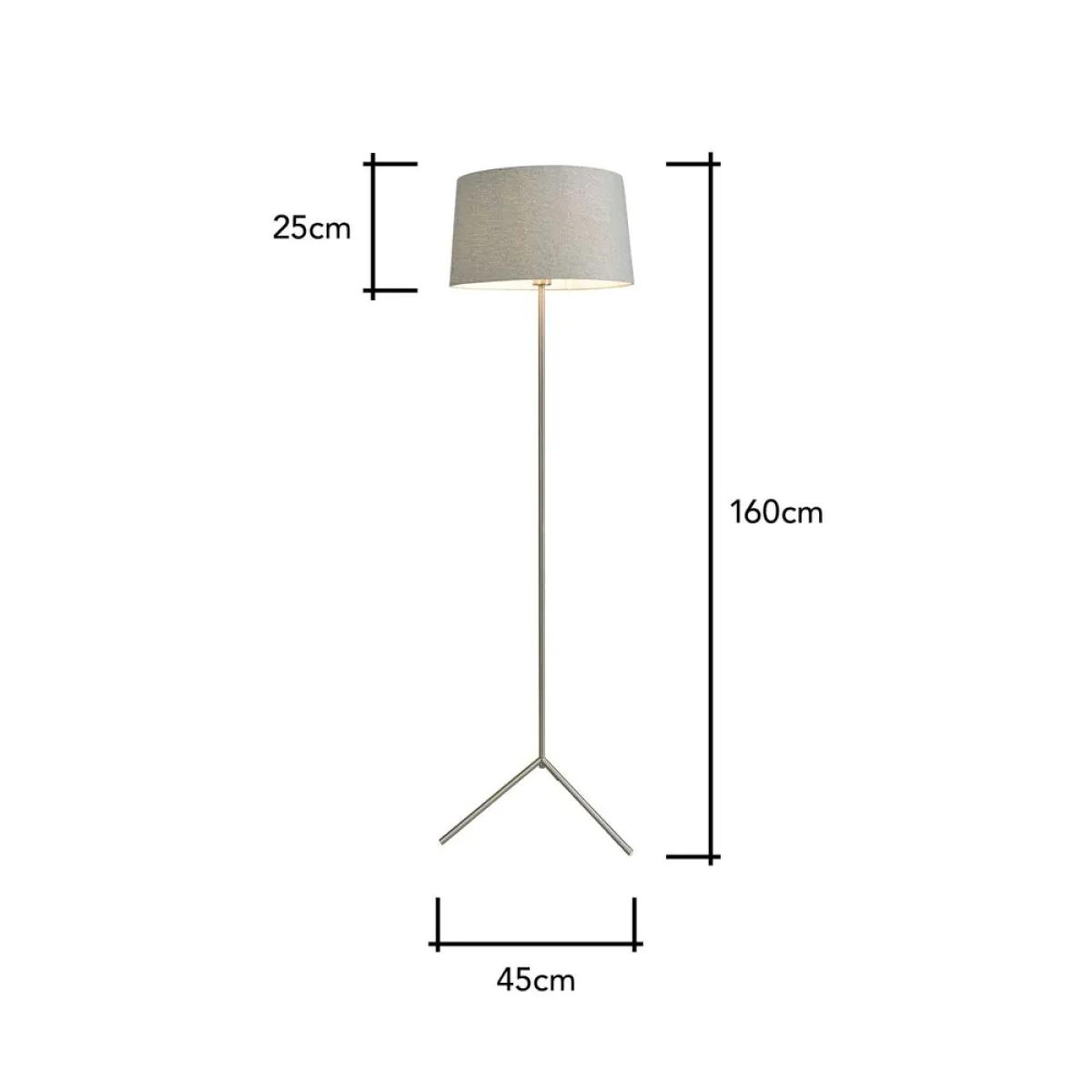 Stassy Tripod Feet Floor Lamp with Grey Shade, Satin Nickel – image 7