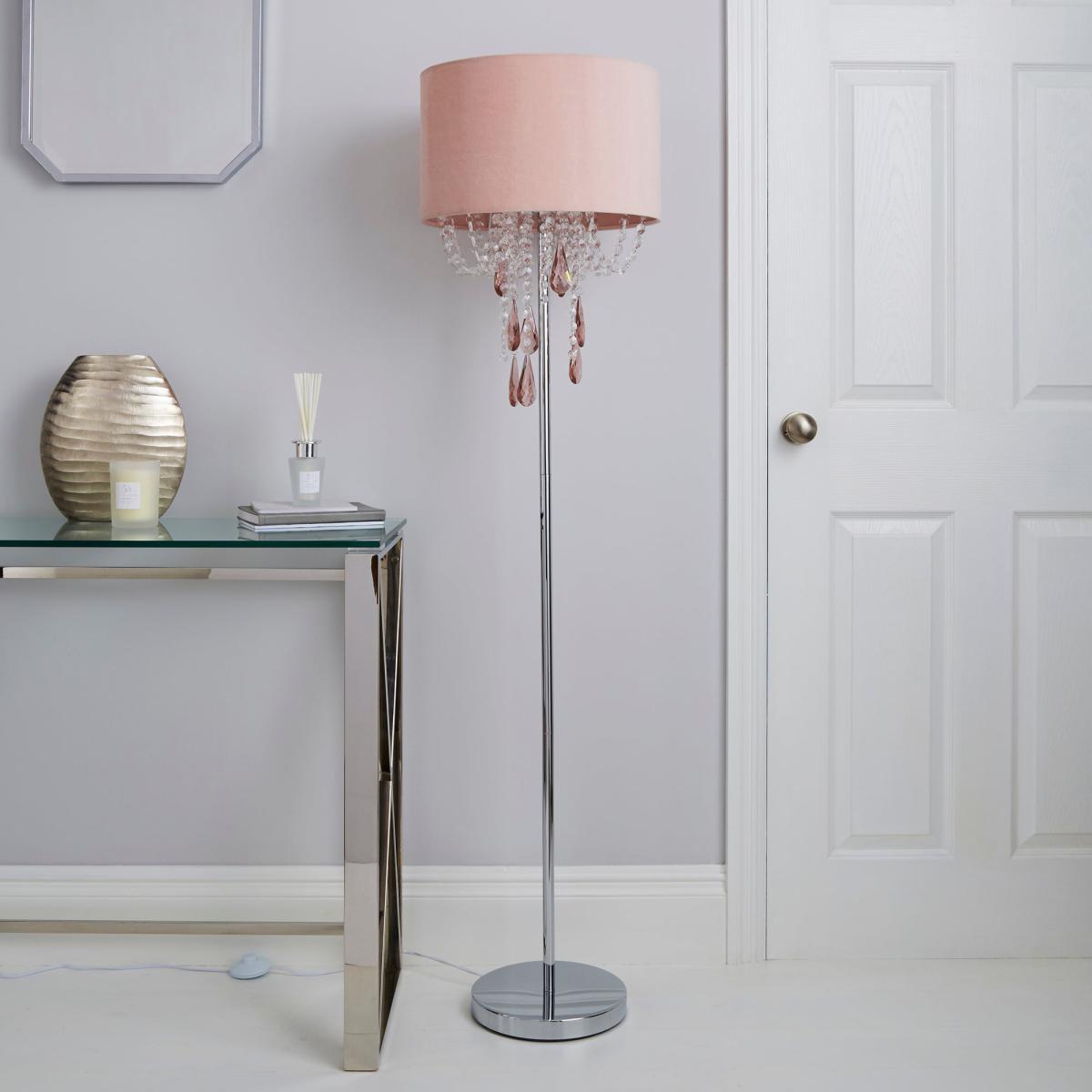 Halle French Velvet Jewel Blush Pink Floor Lamp Pink – image 2