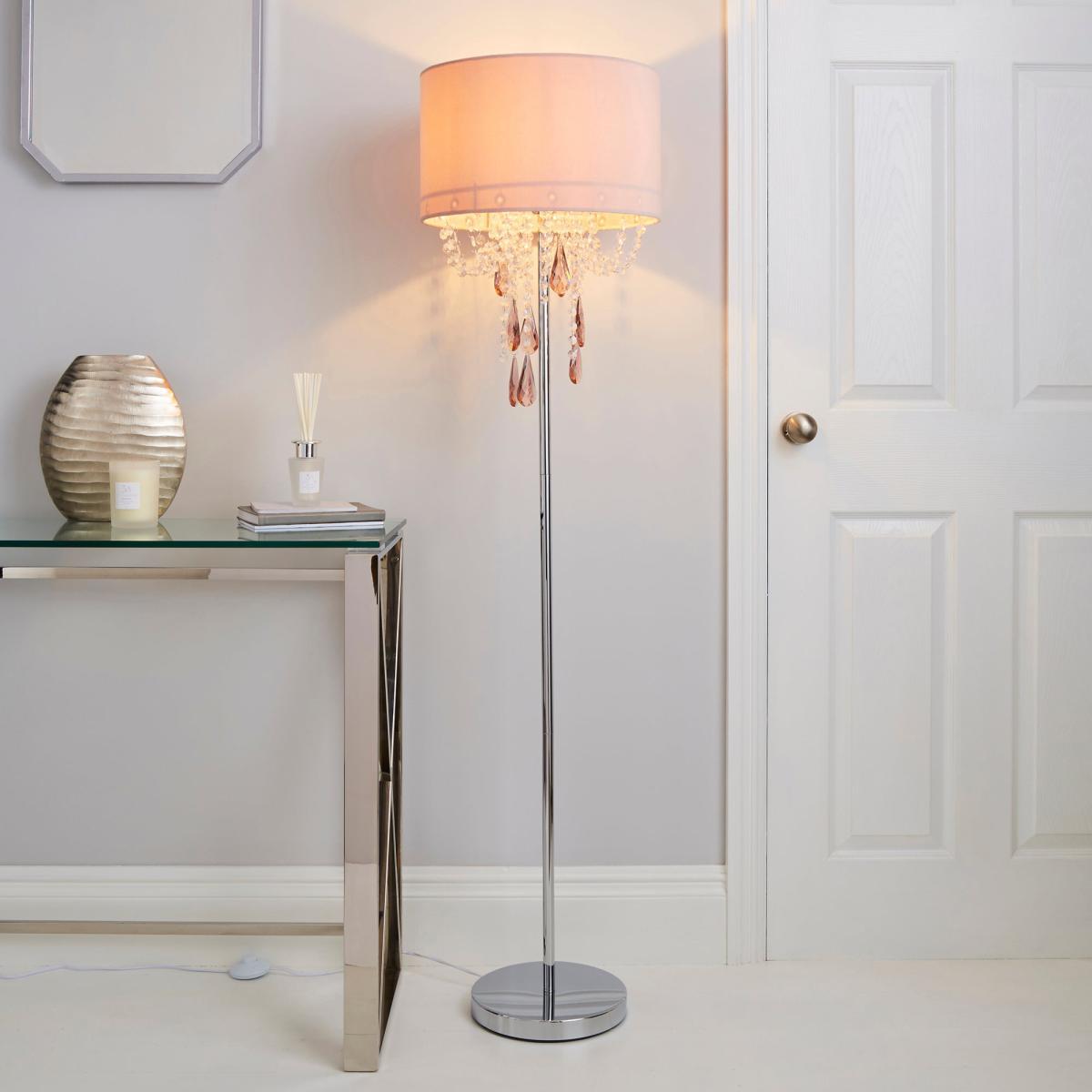 Halle French Velvet Jewel Blush Pink Floor Lamp Pink – image 1